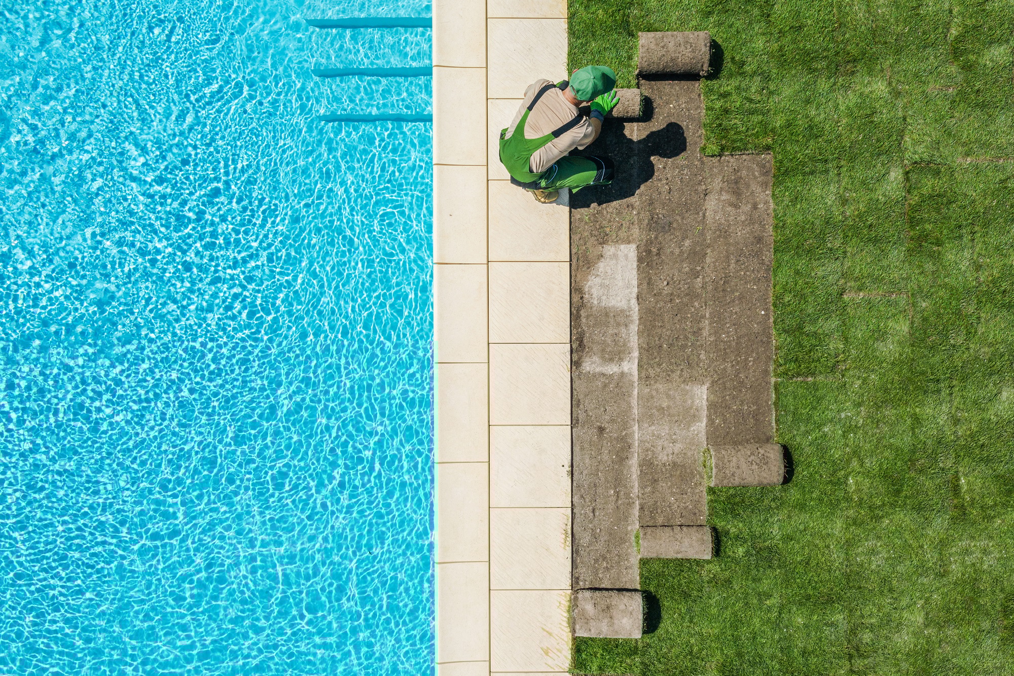 Landscaper Worker Finishing Grass Field